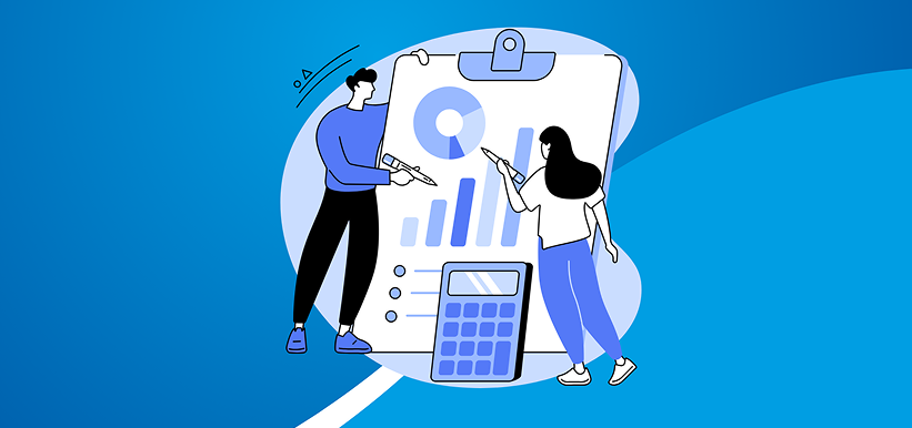 Gezeichnete Menschen werten Statistiken aus